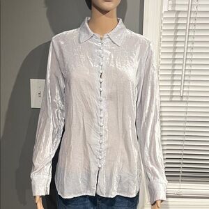 J. Crew Shimmering White Button-Down Shirt Velvet SIZE S